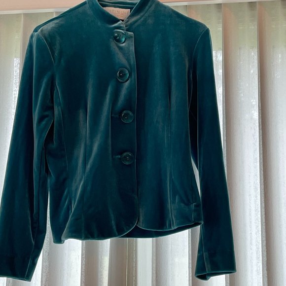 Vintage Velvet Cropped Blazer Teal - Picture 1 of 4